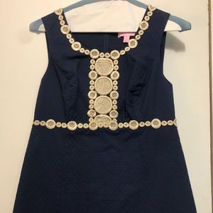 Lily Pulitzer Navy Dress with Gold Embellishments